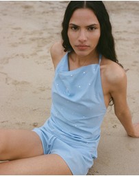 M.N.G - Strass Cotton Halter Top with Rhinestone Detail