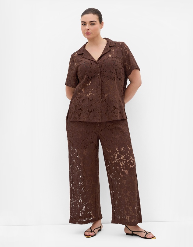 City Chic - Plus size Lani Lace Pant - chocolate