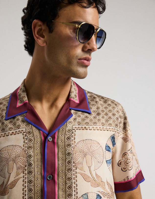 Calibre - Camp Collar Mosaic Silk Shirt Sand