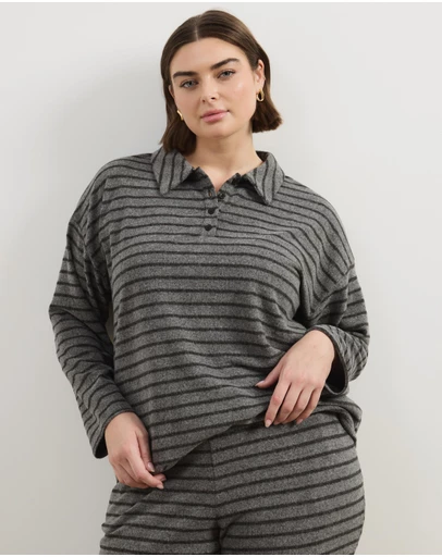 Atmos&Here Curvy - Mirabel Long Sleeve Jersey Polo Top