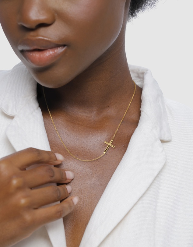 Elli Jewelry - Sideways Cross Pendant Necklace in Gold-Plated 925 Silver