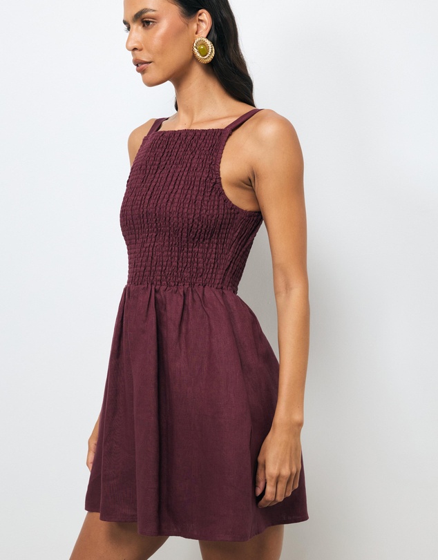 AERE - Mia Shirred Linen Mini Dress