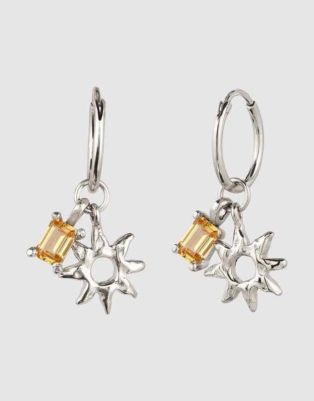 Elli Jewelry - Citrine Sun Charm Hoop Earrings in 925 Silver
