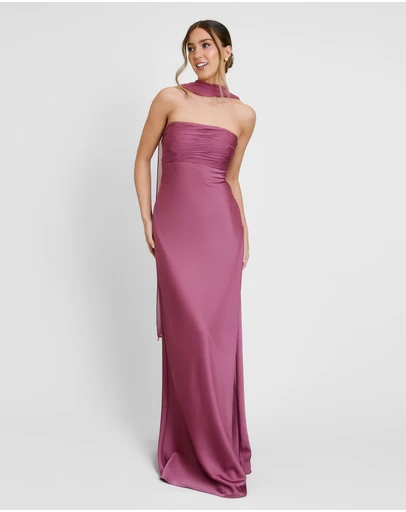 Six Stories - Chiffon Bandeau Satin Maxi Dress