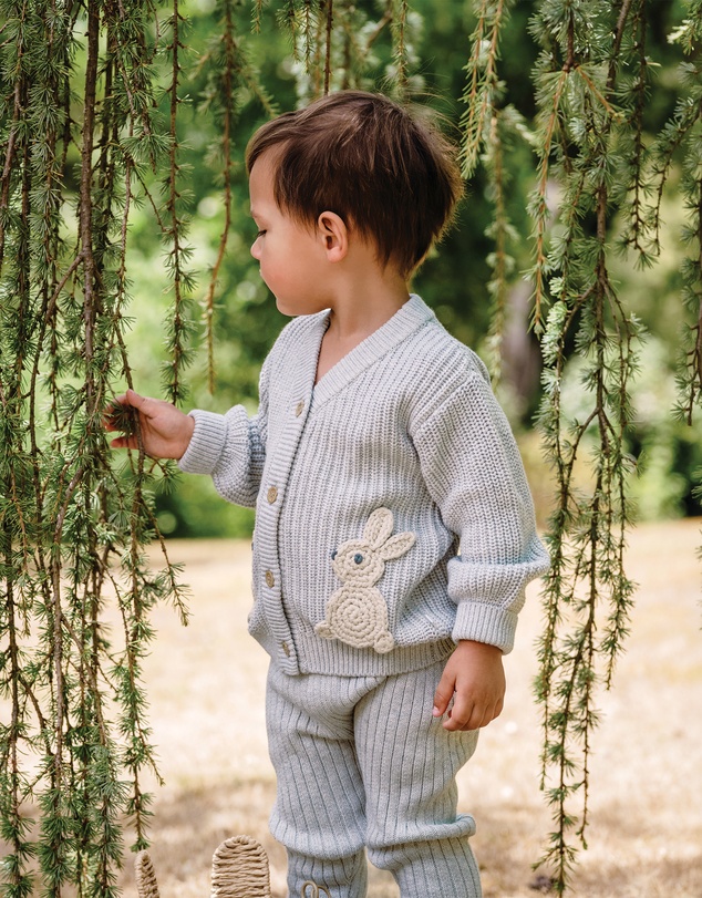 Kynd Baby - Knit Bunny Cardigan in Snow Marle