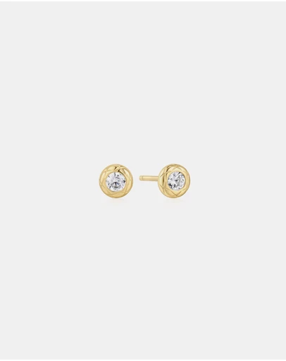Ania Haie - Ania Haie Gold Textured Bezel-Set Stud Earrings