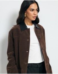 AERE - Contrast Collar Suede Look Jacket
