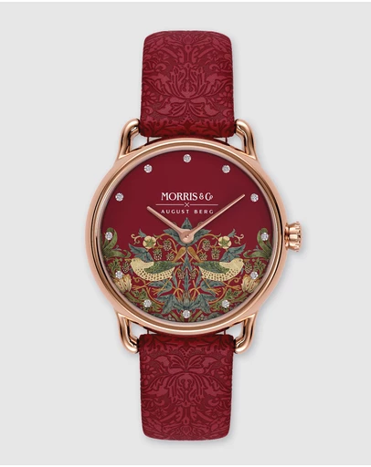 August Berg - Morris & Co 26mm Crimson Strawberry Thief Watch