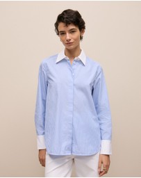 Trenery - Jacquard Stripe Contrast Shirt in Vivid Blue
