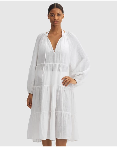 Polo Ralph Lauren - Cotton & Linen Tiered Long Sleeve Beach Dress