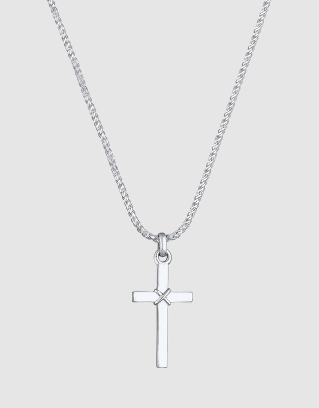 Kuzzoi - ICONIC EXCLUSIVE - Necklace Men Cross Flat Cord 925 Sterling Silver