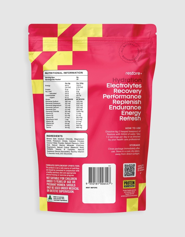 Protein Supplies Australia - Raspberry Lemonade Restore Electrolyte Drink Mix - 240g
