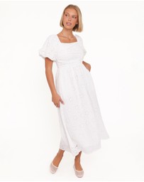 Petal & Pup - Clo Puff Sleeve Midi Dress - White Broderie