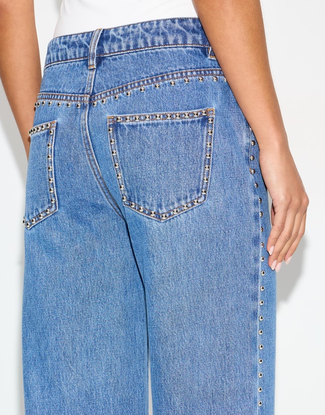 Dazie - Nights Out Studded Mid Rise Straight Leg Jeans
