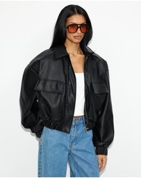 Dazie - Harley PU Bomber With Detachable Faux Fur Collar