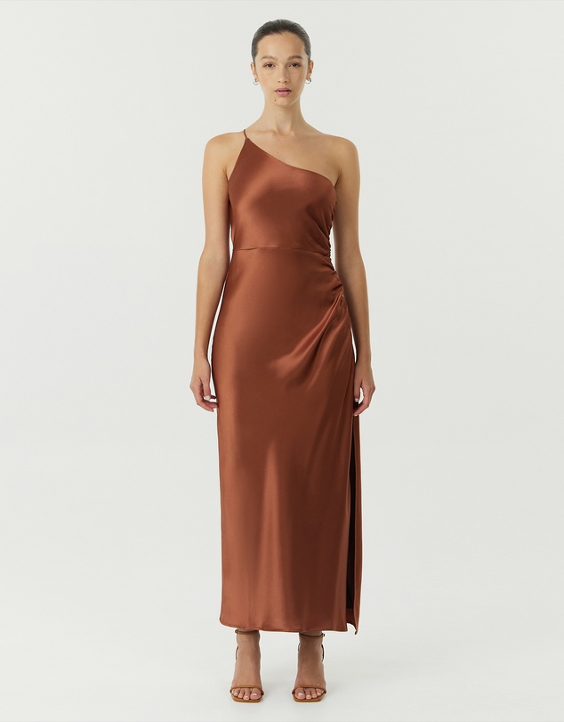 Third Form - Satin Gather One Shoulder Dress