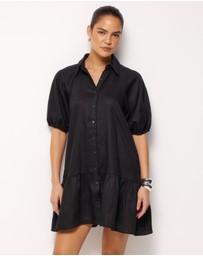 AERE - Joia Linen Puff Sleeve Mini Dress