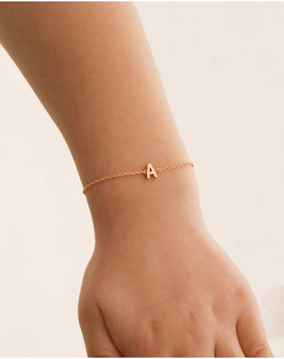 The Silver Collective - Children's A-Z Letter Bracelet Rose Gold - A