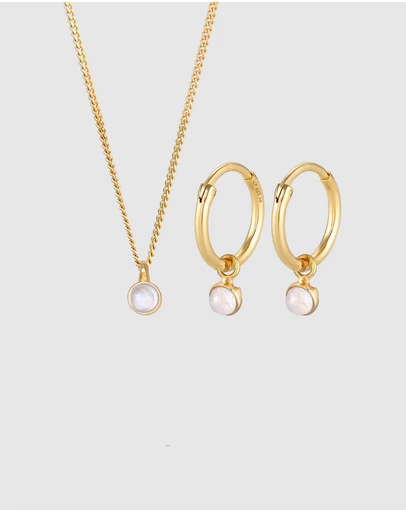 Elli Jewelry - Jewelry Set Moonstone Circle 925 Sterling Silver Gold-Plated