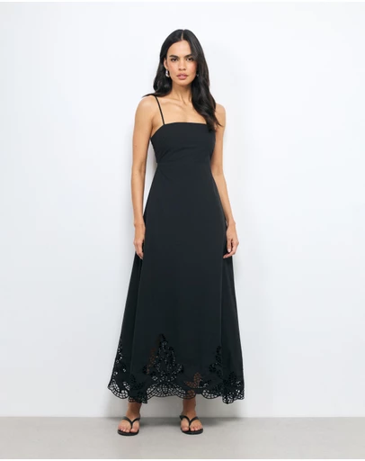 AERE - Elke Embroidered Midi Dress