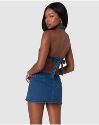 EDIKTED - Sydnie Denim Open Back Top