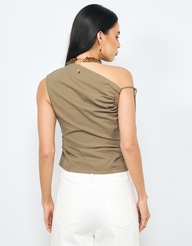 AERE - Evie Asymmetric Ruched Poplin Top