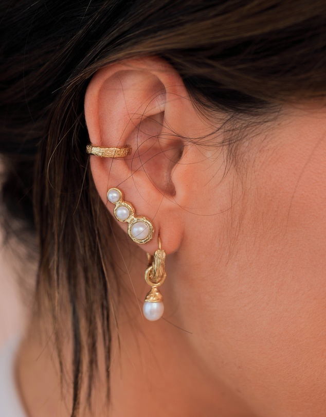 Elli Jewelry - Earrings Earclimber Baroque with Freshwater Pearls in 925 Sterling Silver Gold Plated