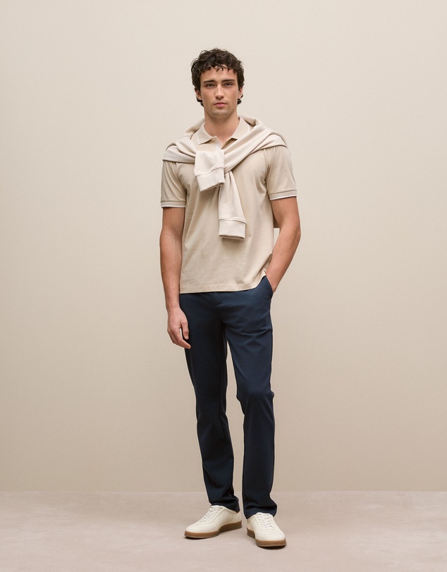 Trenery - Mercerised Cotton Tipped Polo in Fawn