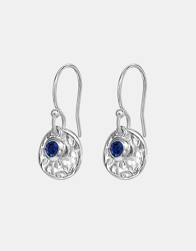 Dower & Hall - Women's Hammered Disc & Blue Sapphire Array Earrings In Sterling Silver
