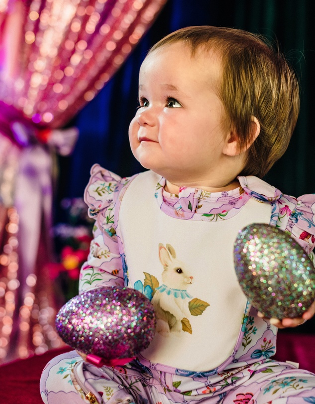Fleur Harris - 'Bunny Blue Floral' Dandy Duo Bibs in Lilac