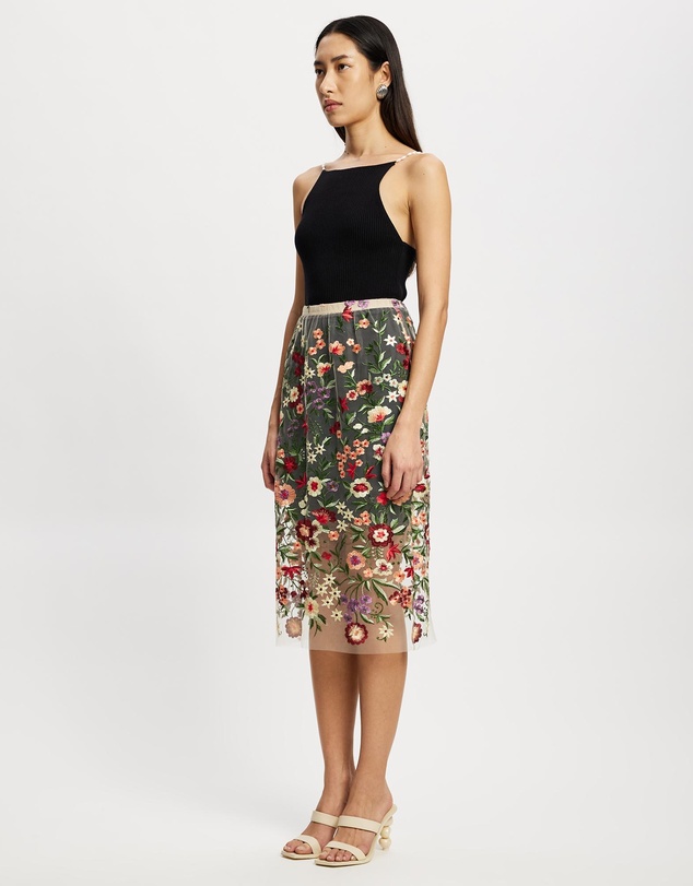 Lindsay Nicholas New York - Floral Sheer Lace Skirt with Underskirt