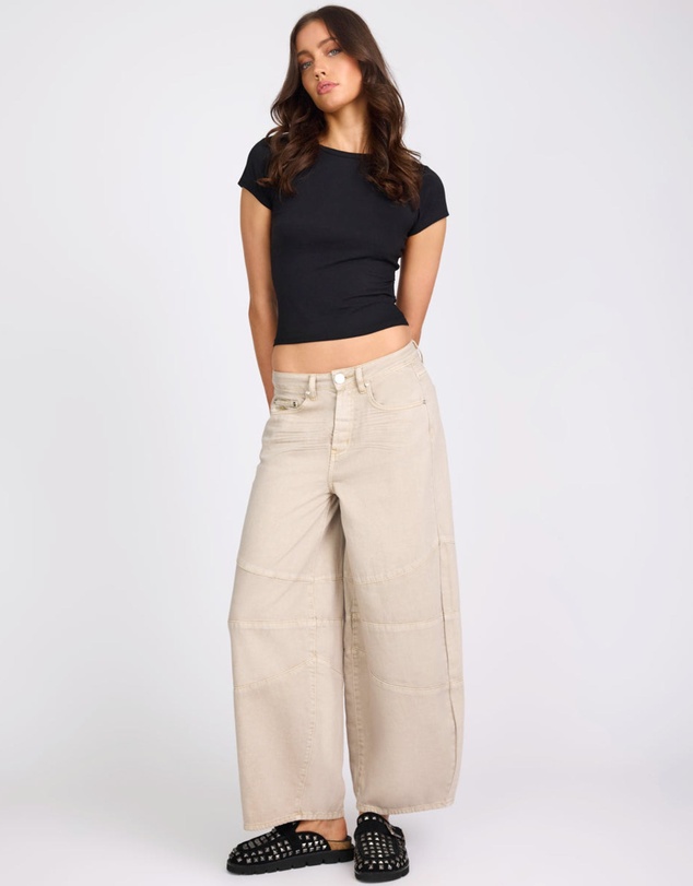 ONE TEASPOON - Barrel Mid Waist Wide Leg Denim Jeans - Stone