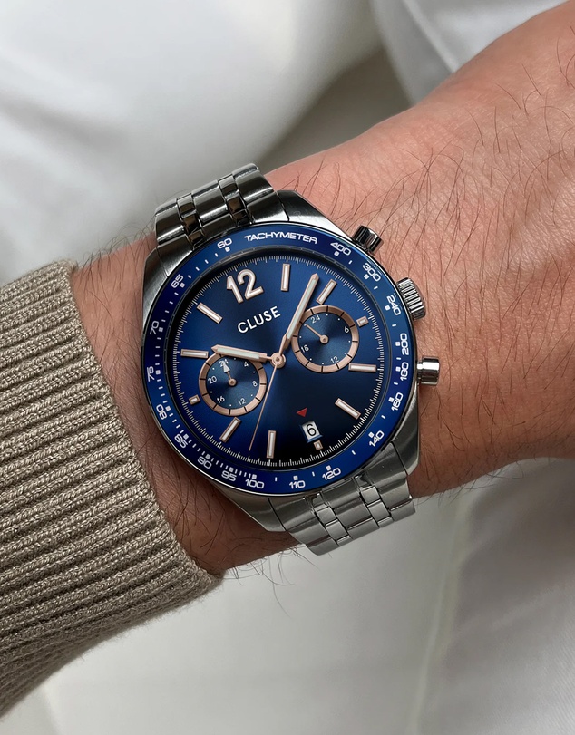 Cluse - Aravis Dual Timer Steel, Blue, Silver Colour