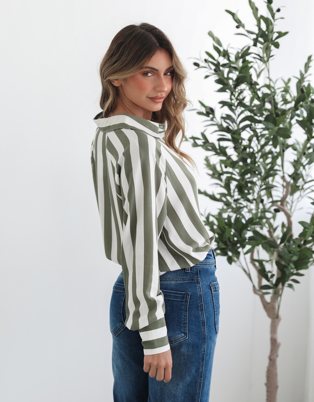 Esther & Co - Alayah Shirt - Green Stripe