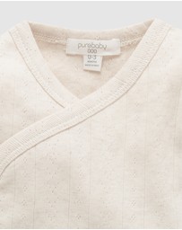 Purebaby - Ess Pointelle LS Wrap Bodysuit-Babies