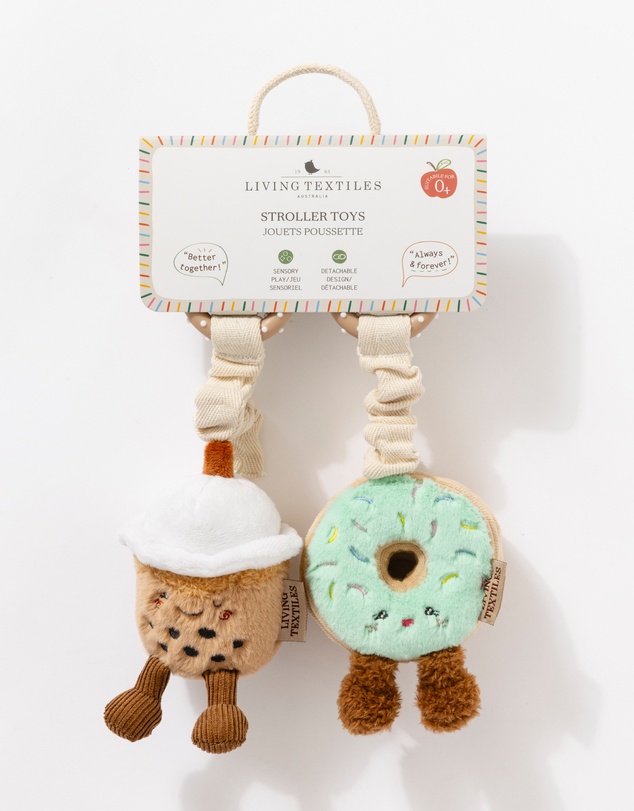 Living Textiles - 2 Pack Mini Market Brunch Stroller Toys - Boba Tea & Donut