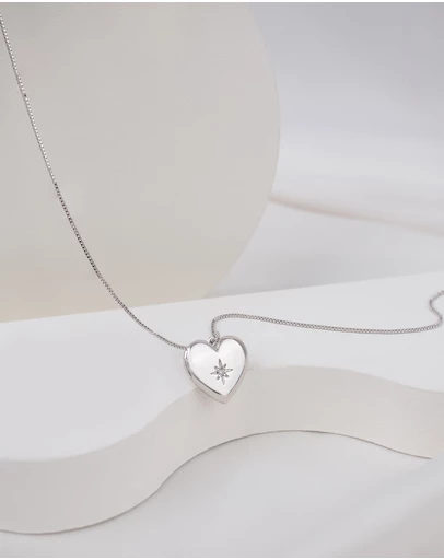 Wanderlust + Co - Heart Silver Locket Necklace