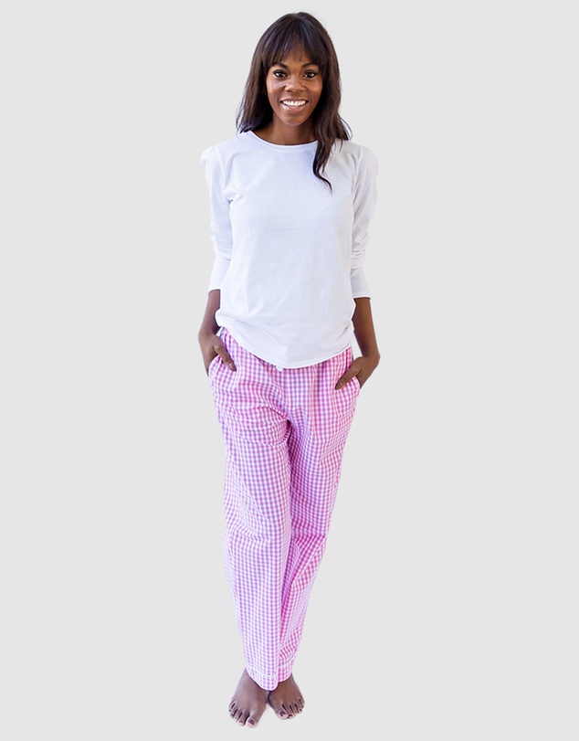 Sant And Abel - Women's Hepburn Gingham Pink Long PJ Pants
