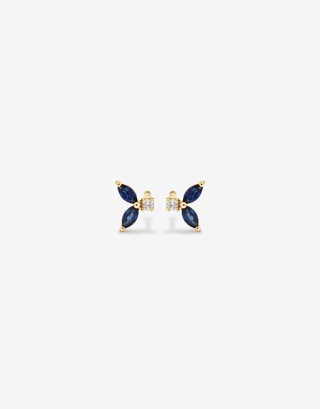 Michael Hill - Round Diamond and Marquise Blue Sapphire Gemstone Stud Earrings in 10kt Yellow Gold