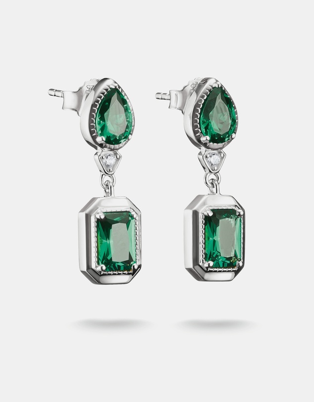 THOMAS SABO - THOMAS SABO Stud Earrings with Green Octagon Stones Silver
