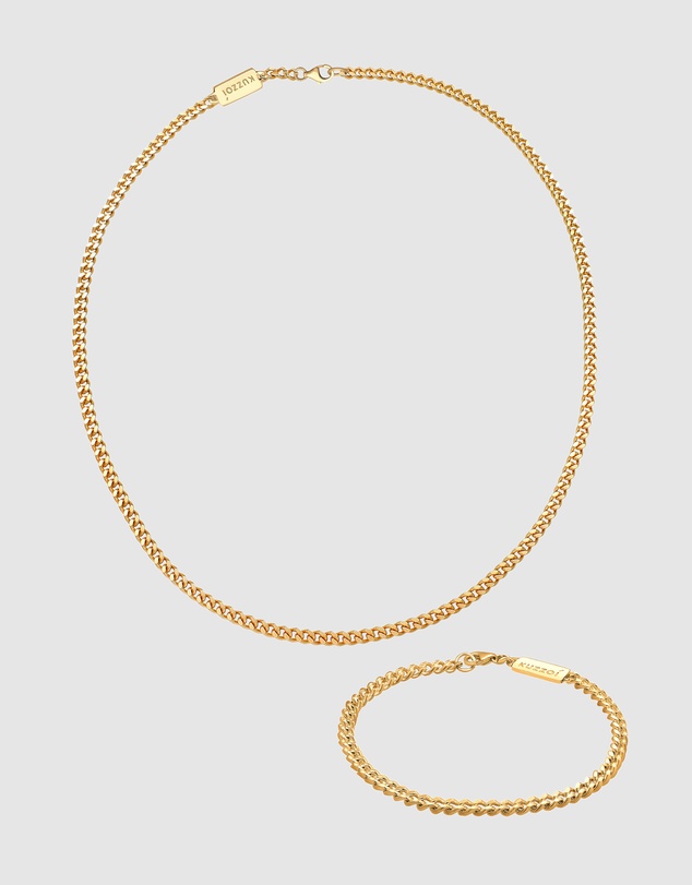 Kuzzoi - ICONIC EXCLUSIVE - Curb Chain Necklace and Bracelet Set in Gold-Plated 925 Sterling Silver