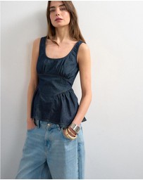 TOPSHOP - Tselle Denim Peplum Top Mb