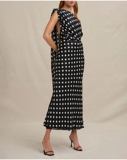 BY JOHNNY. - Dove Drape Polka Ankle Dress