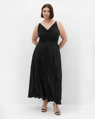 City Chic - Plus size Kamila Cowl Neck Metallic Dress - black