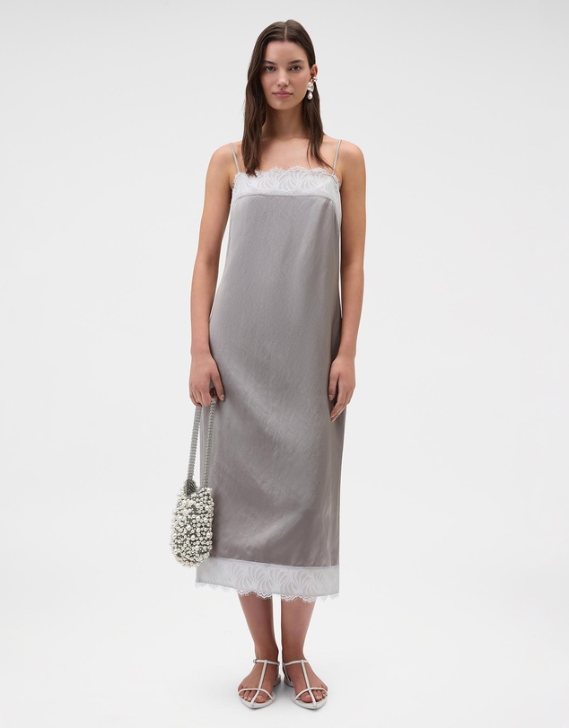 Oroton - Double Satin Lace Trim Slip Dress