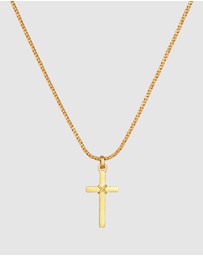 Kuzzoi - ICONIC EXCLUSIVE - Necklace Men Cross Flat Cord 925 Sterling Silver Gold Plated