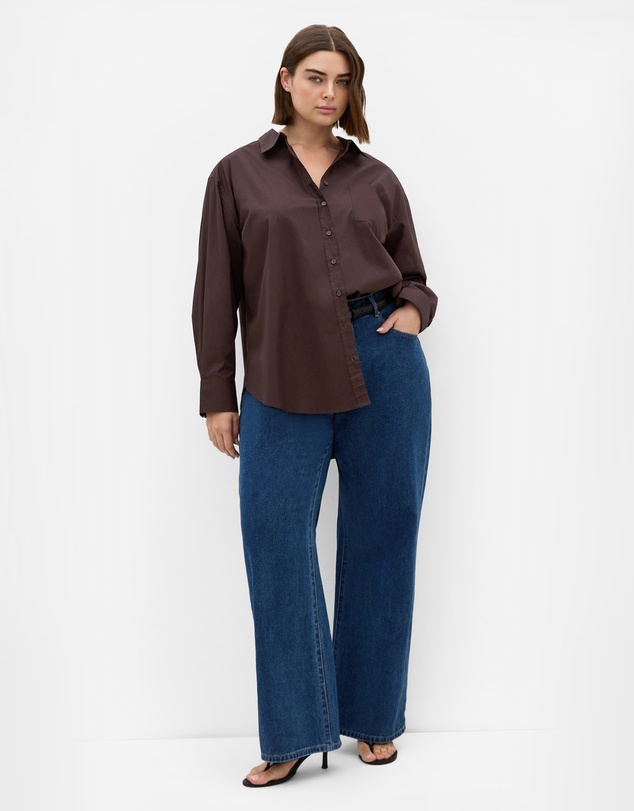 City Chic - Plus size Chiara Cotton Longline Shirt - chocolate