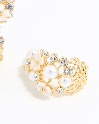 Lovisa - Gold Plated Diamante & Pearl Flower Hoop Earrings