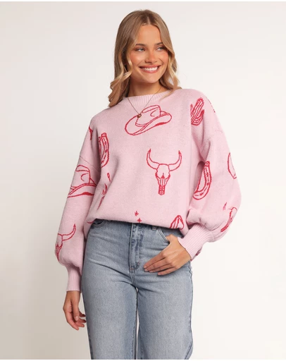 Petal & Pup - Jax Western Knit Sweater - Pink