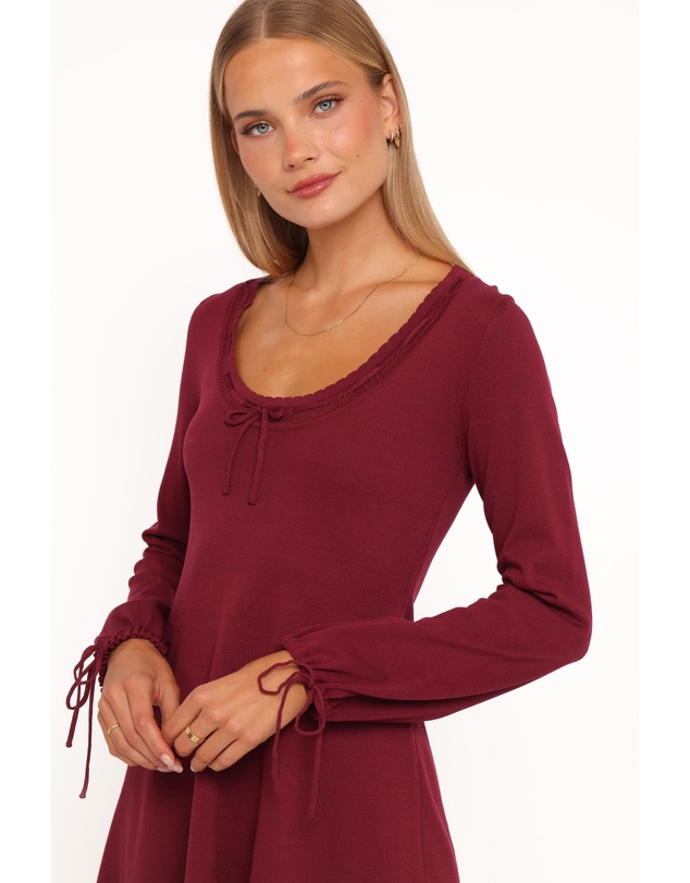 Petal & Pup - Kaylee Knit Long Sleeve Mini Dress - Burgundy